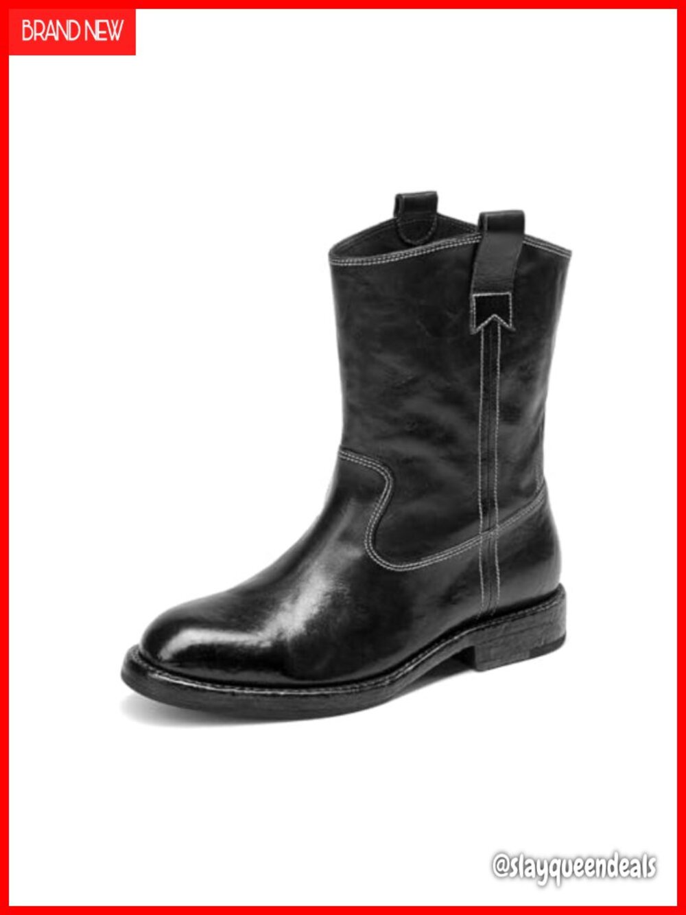Suede Leather Mid Calf Slip-On Boots Women Wide Calf Cowgirl Style